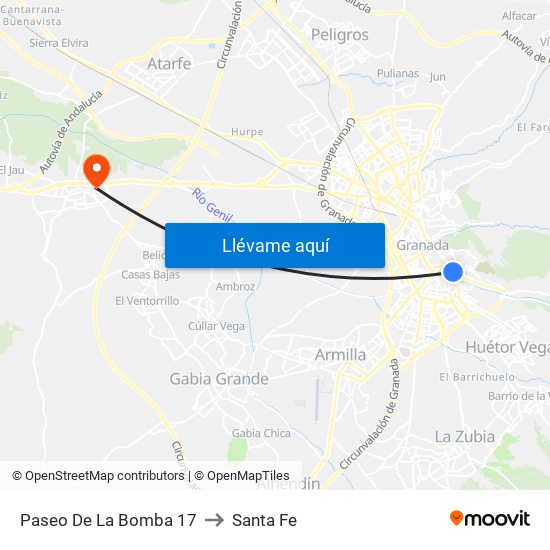 Paseo De La Bomba 17 to Santa Fe map