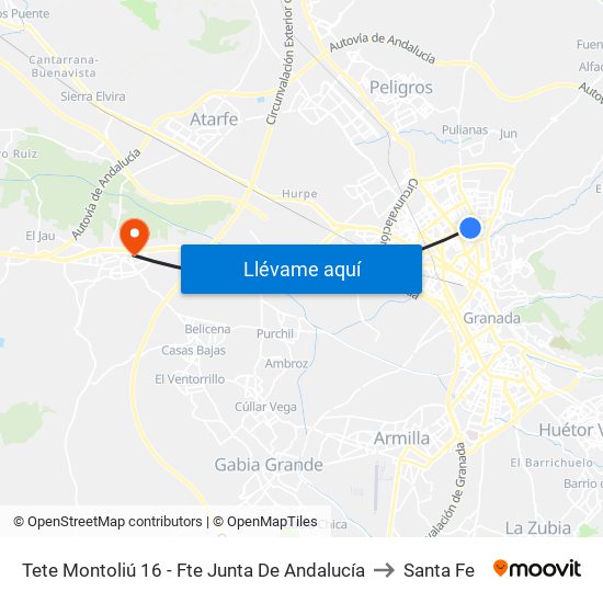 Tete Montoliú 16 - Fte Junta De Andalucía to Santa Fe map