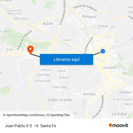 Juan Pablo II 5 to Santa Fe map