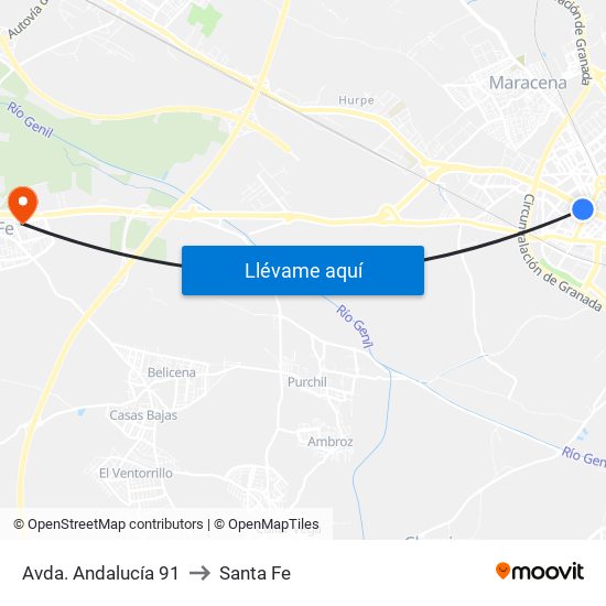 Avda. Andalucía 91 to Santa Fe map