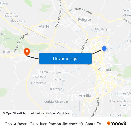 Cno. Alfacar - Ceip Juan Ramón Jiménez to Santa Fe map