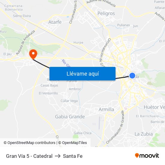 Gran Vía 5 - Catedral to Santa Fe map