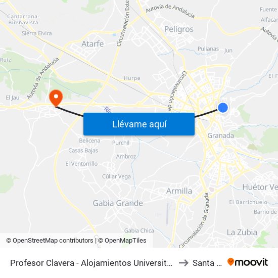 Profesor Clavera - Alojamientos Universitarios to Santa Fe map