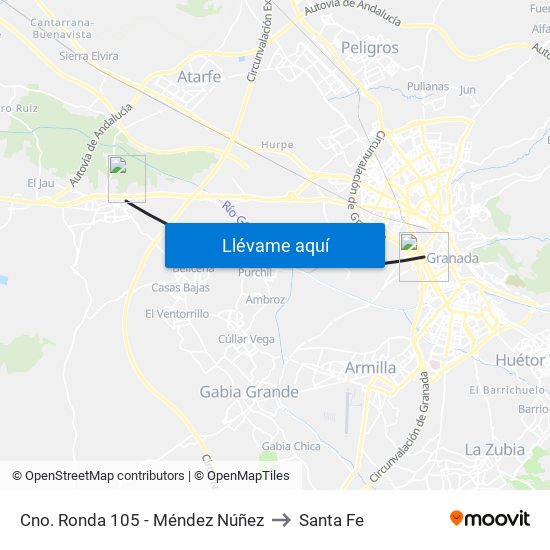 Cno. Ronda 105 - Méndez Núñez to Santa Fe map