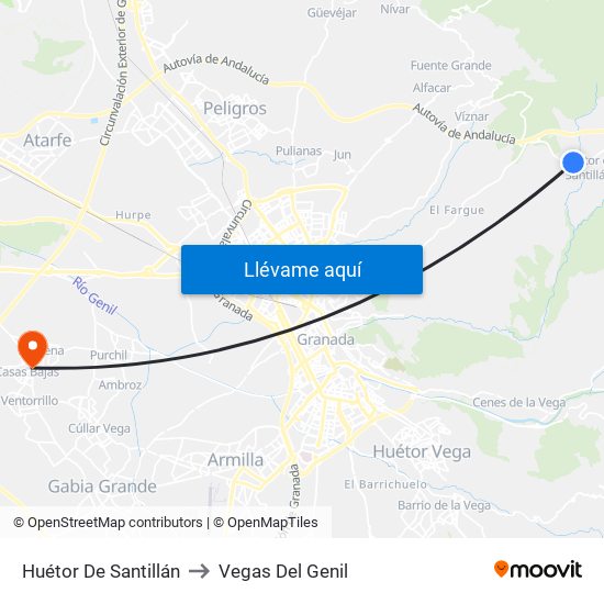 Huétor De Santillán to Vegas Del Genil map