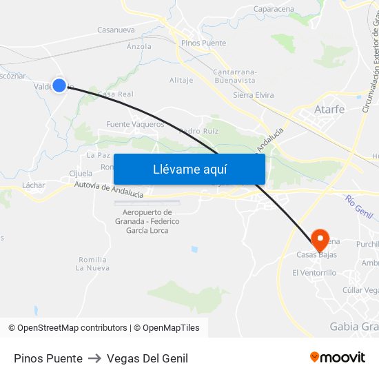Pinos Puente to Vegas Del Genil map