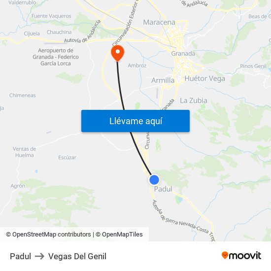 Padul to Vegas Del Genil map