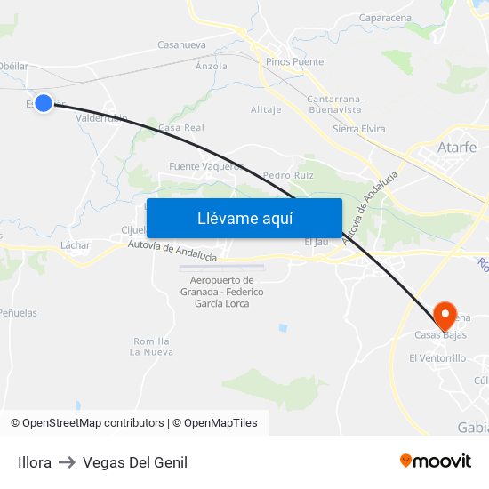 Illora to Vegas Del Genil map