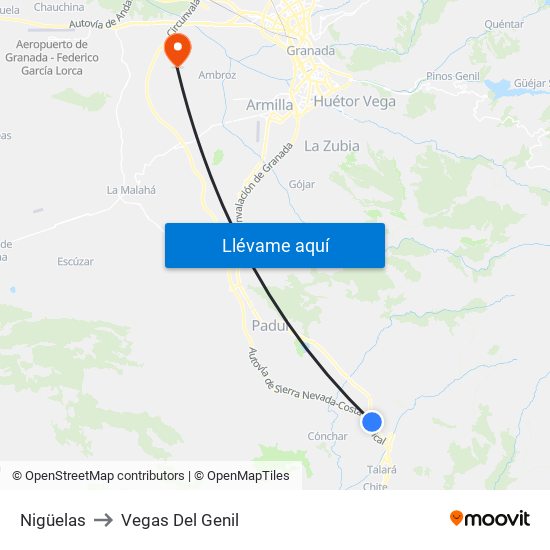 Nigüelas to Vegas Del Genil map