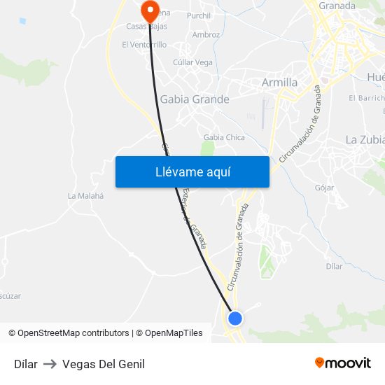 Dílar to Vegas Del Genil map