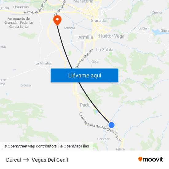 Dúrcal to Vegas Del Genil map