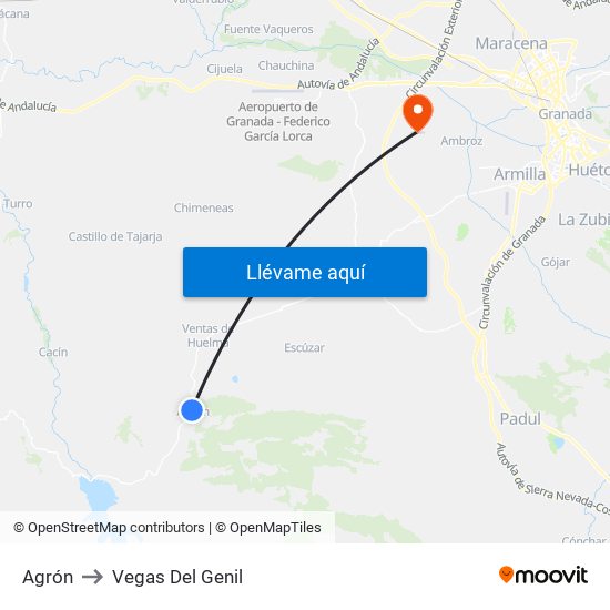 Agrón to Vegas Del Genil map