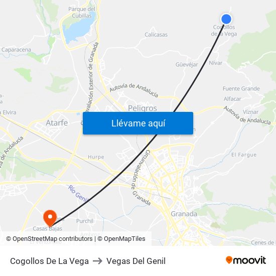 Cogollos De La Vega to Vegas Del Genil map