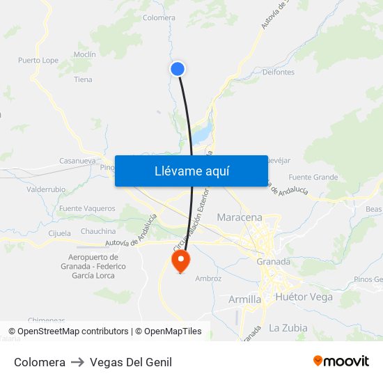 Colomera to Vegas Del Genil map