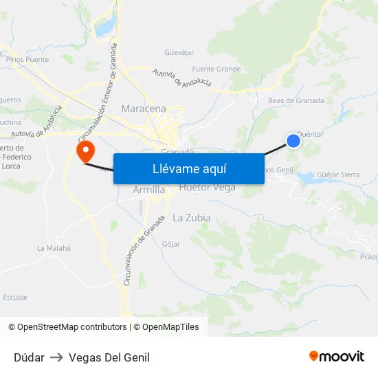 Dúdar to Vegas Del Genil map