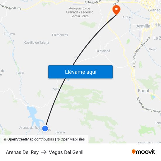 Arenas Del Rey to Vegas Del Genil map