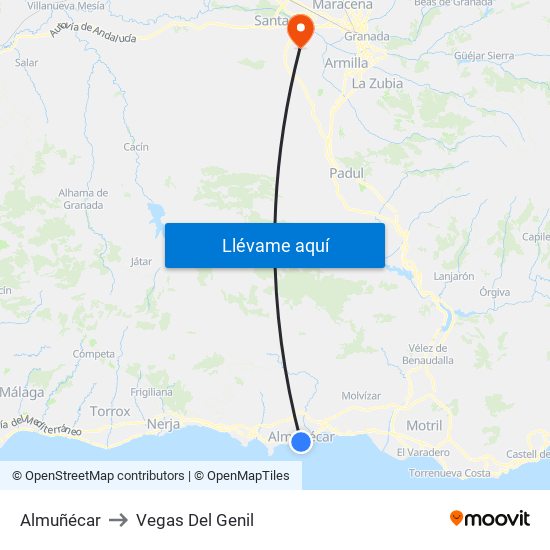 Almuñécar to Vegas Del Genil map