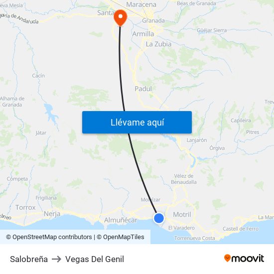 Salobreña to Vegas Del Genil map