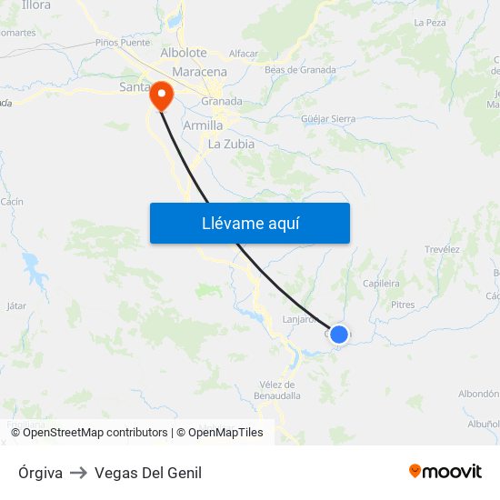 Órgiva to Vegas Del Genil map