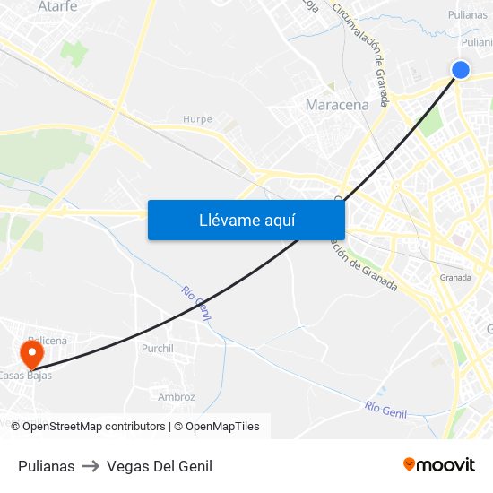 Pulianas to Vegas Del Genil map
