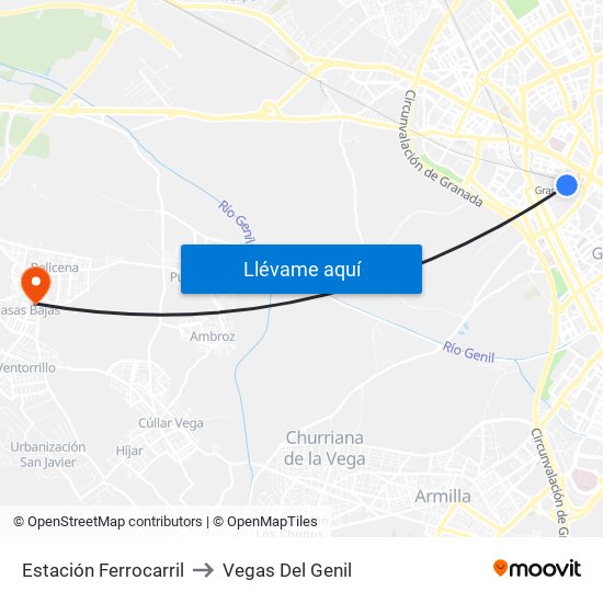 Estación Ferrocarril to Vegas Del Genil map