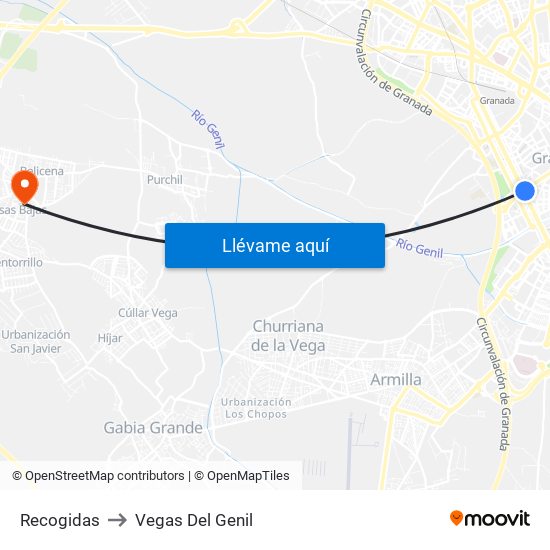 Recogidas to Vegas Del Genil map