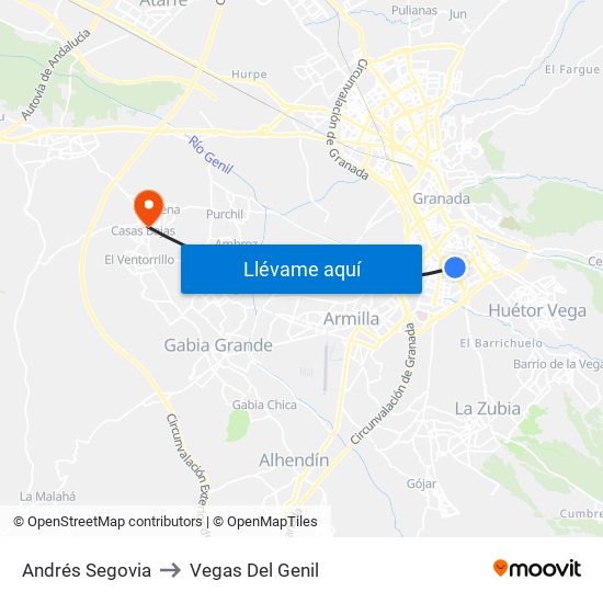 Andrés Segovia to Vegas Del Genil map