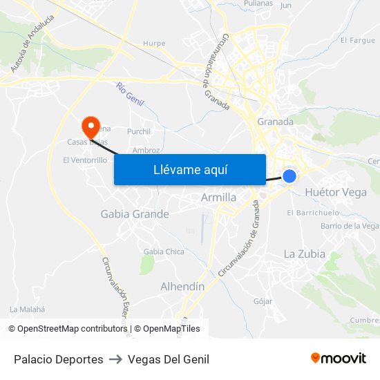 Palacio Deportes to Vegas Del Genil map