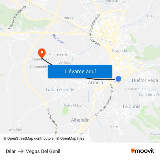 Dílar to Vegas Del Genil map