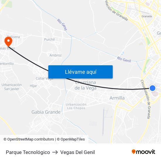 Parque Tecnológico to Vegas Del Genil map