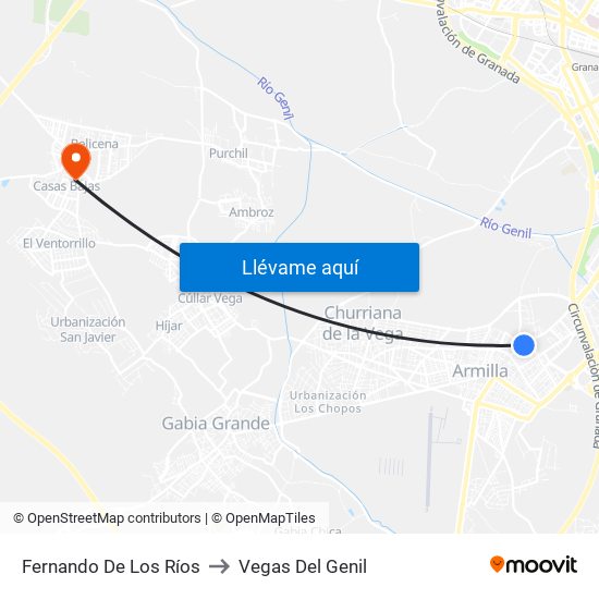 Fernando De Los Ríos to Vegas Del Genil map