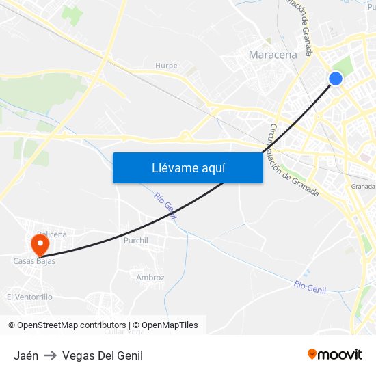 Jaén to Vegas Del Genil map