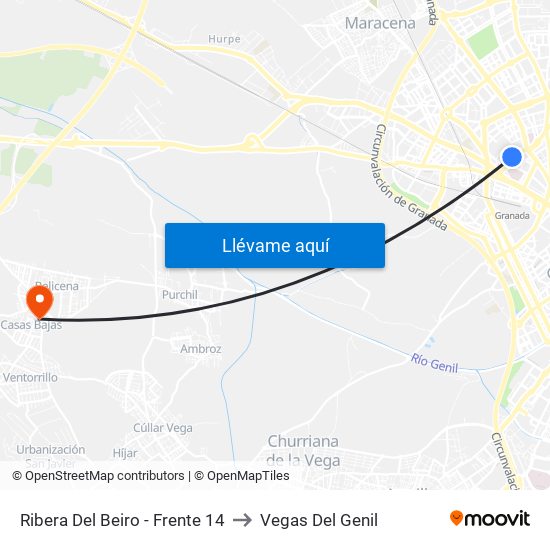 Ribera Del Beiro - Frente 14 to Vegas Del Genil map