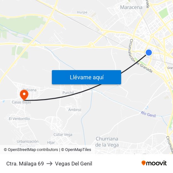 Ctra. Málaga 69 to Vegas Del Genil map