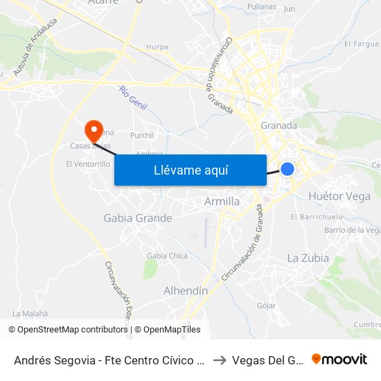 Andrés Segovia - Fte Centro Cívico Zaidín to Vegas Del Genil map