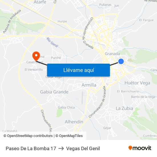 Paseo De La Bomba 17 to Vegas Del Genil map