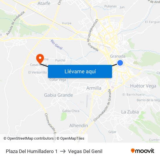 Plaza Del Humilladero 1 to Vegas Del Genil map