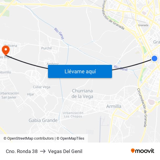 Cno. Ronda 38 to Vegas Del Genil map