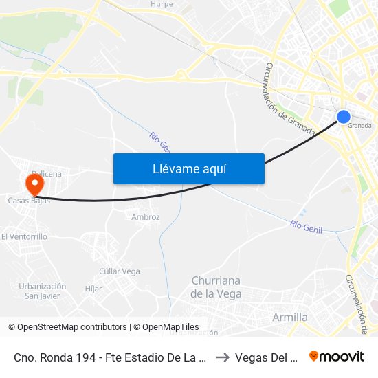Cno. Ronda 194 - Fte Estadio De La Juventud to Vegas Del Genil map