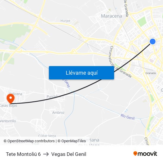 Tete Montoliú 6 to Vegas Del Genil map