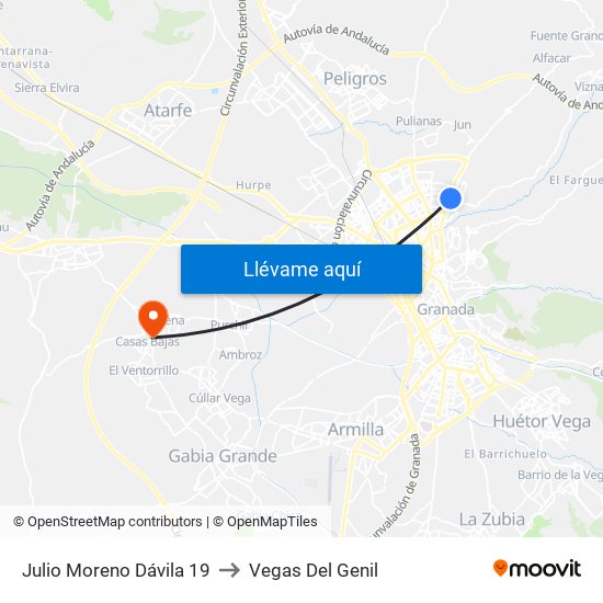 Julio Moreno Dávila 19 to Vegas Del Genil map