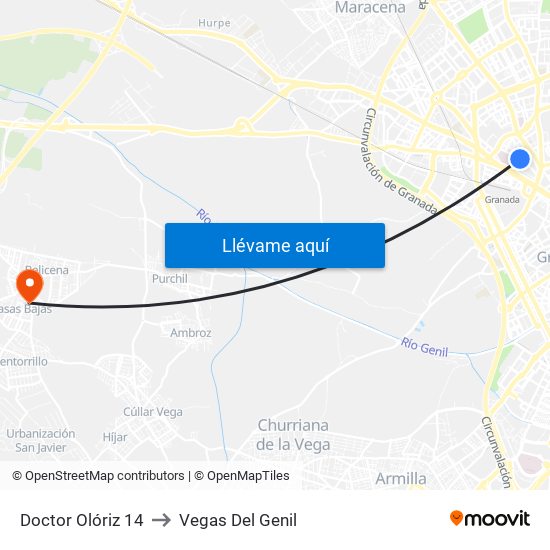 Doctor Olóriz 14 to Vegas Del Genil map