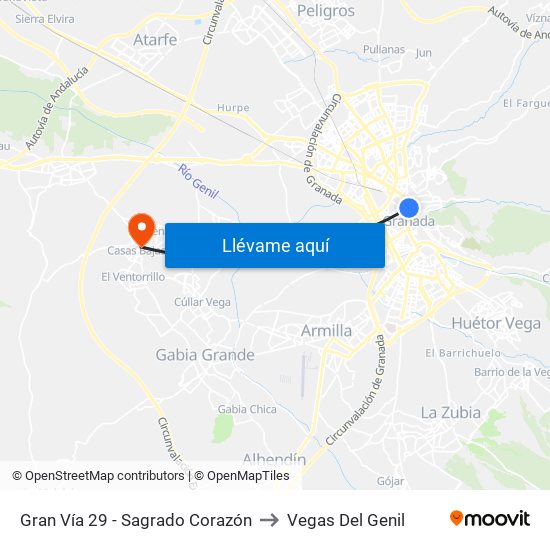 Gran Vía 29 - Sagrado Corazón to Vegas Del Genil map