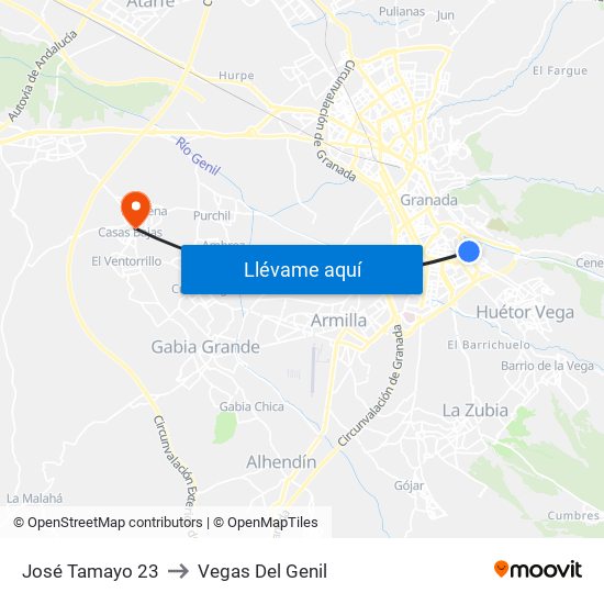 José Tamayo 23 to Vegas Del Genil map