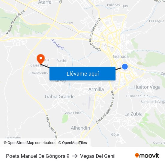 Poeta Manuel De Góngora 9 to Vegas Del Genil map