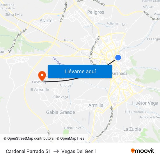 Cardenal Parrado 51 to Vegas Del Genil map