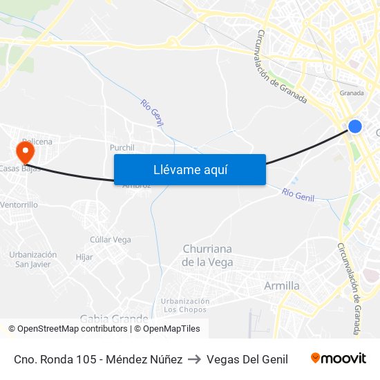 Cno. Ronda 105 - Méndez Núñez to Vegas Del Genil map