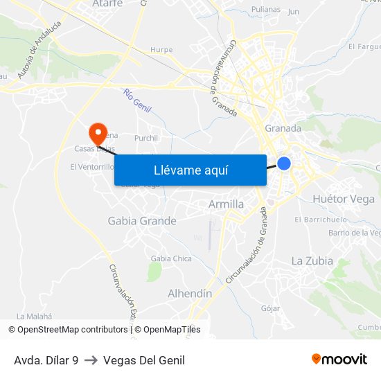 Avda. Dílar 9 to Vegas Del Genil map