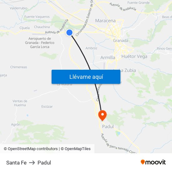 Santa Fe to Padul map