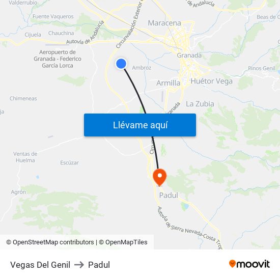 Vegas Del Genil to Padul map